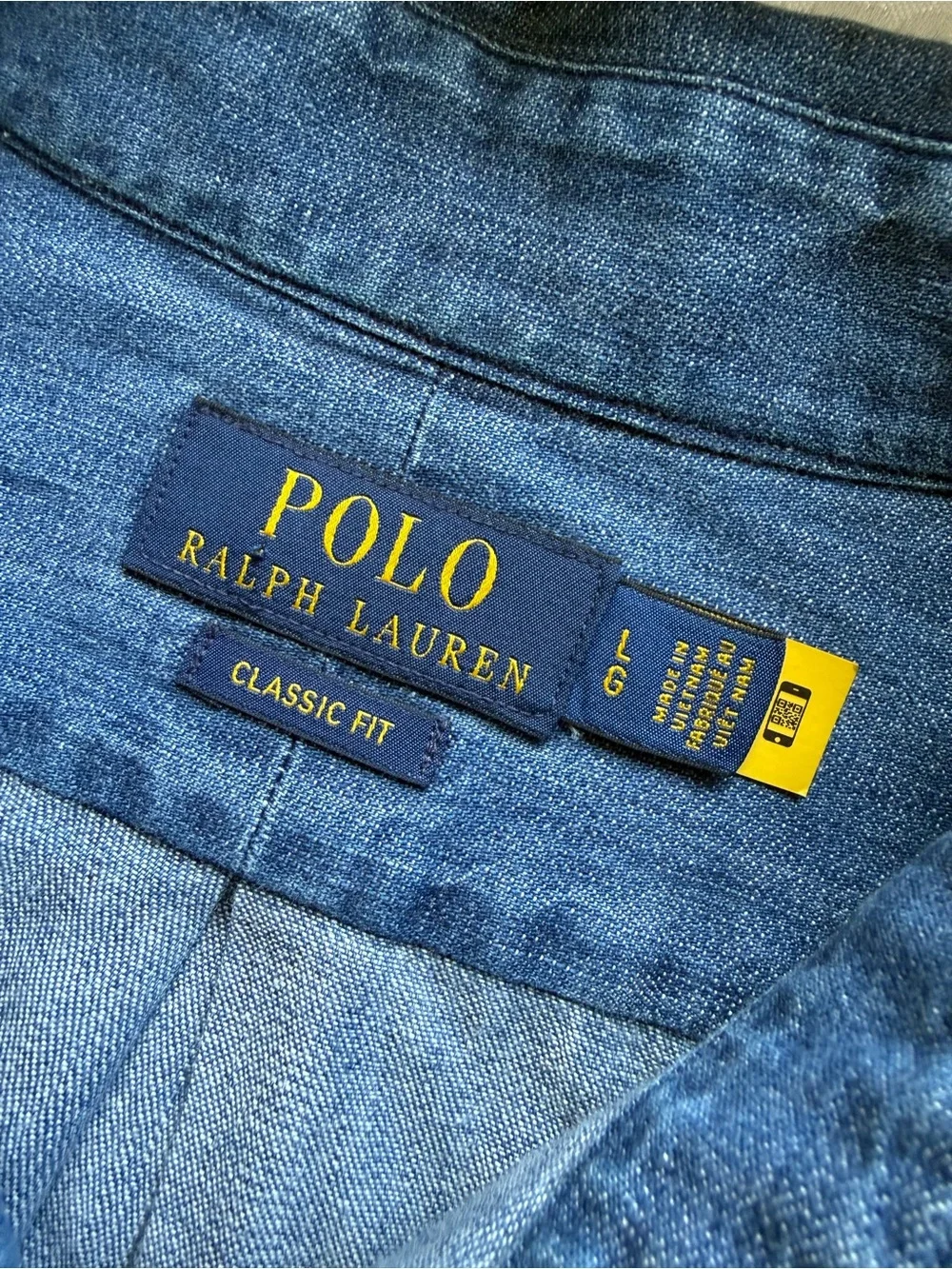 Polo by Ralph Lauren Indigo Blue Denim Jeans Button-Down Shirt Men’s Size L